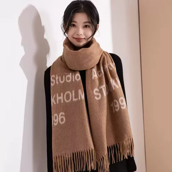 Imitation Cashmere Scarf for Men and Women, Autumn and Winter, High-End Korean Style, Versatile, Thickened, Warm Neck Scarf, Shawl, Outerwear, New Letter Design