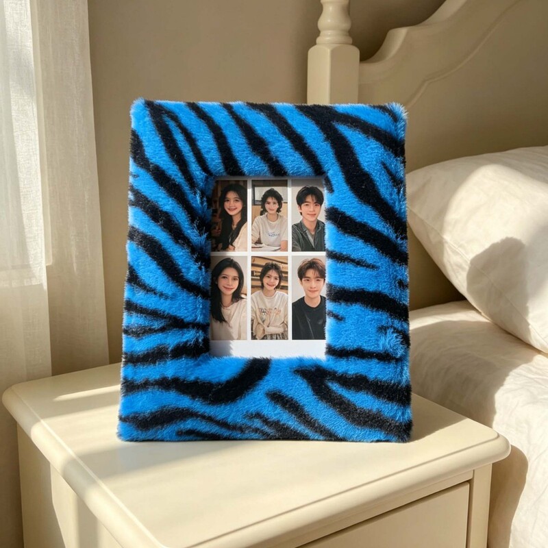 6inch Plush Photo Frame Hollow Density Board Mdf with Zebra and Leopard Print Fabric Photo Frame Solid Wood 6inch Plush Photo Frame