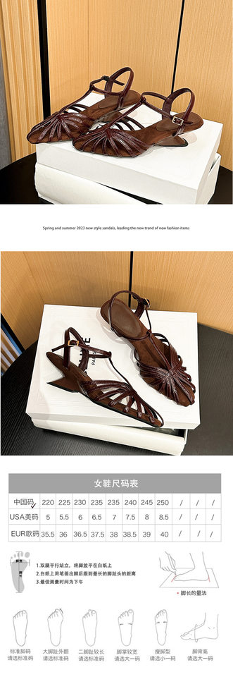 Giày sandal La Mã nữ quai ngang dệt phối gót xuồng mũi nhọn khoét hở gót — Màu be, Màu đỏ rượu chi tiết 7
