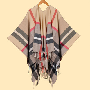 Foreign trade new tassel split shawl autumn and winter ladies simple plaid jacquard scarf cape cross-border hot wholesale