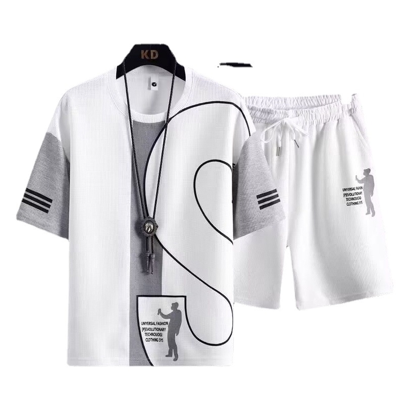 2023 estilo de verano de Hong Kong estilo coreano traje deportivo niños sueltos camiseta estudiante de manga corta simple pantalones recortados de alto sentido