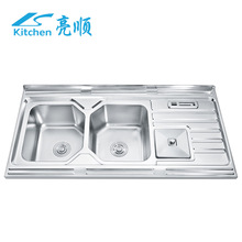 跨境直供 304不锈钢水槽带板双槽  厨房洗菜盆洗碗池焊接多槽水池