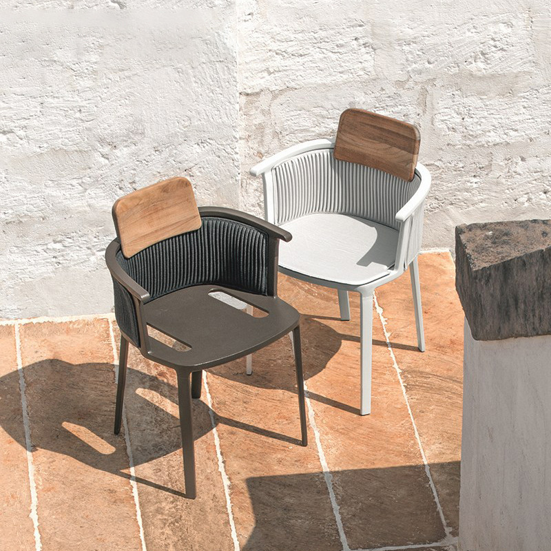 Nordic al aire libre mesa y silla muebles de patio balcón teca Silla de ratán de tres piezas al aire libre cafetería ratán Silla de comedor decoración suave
