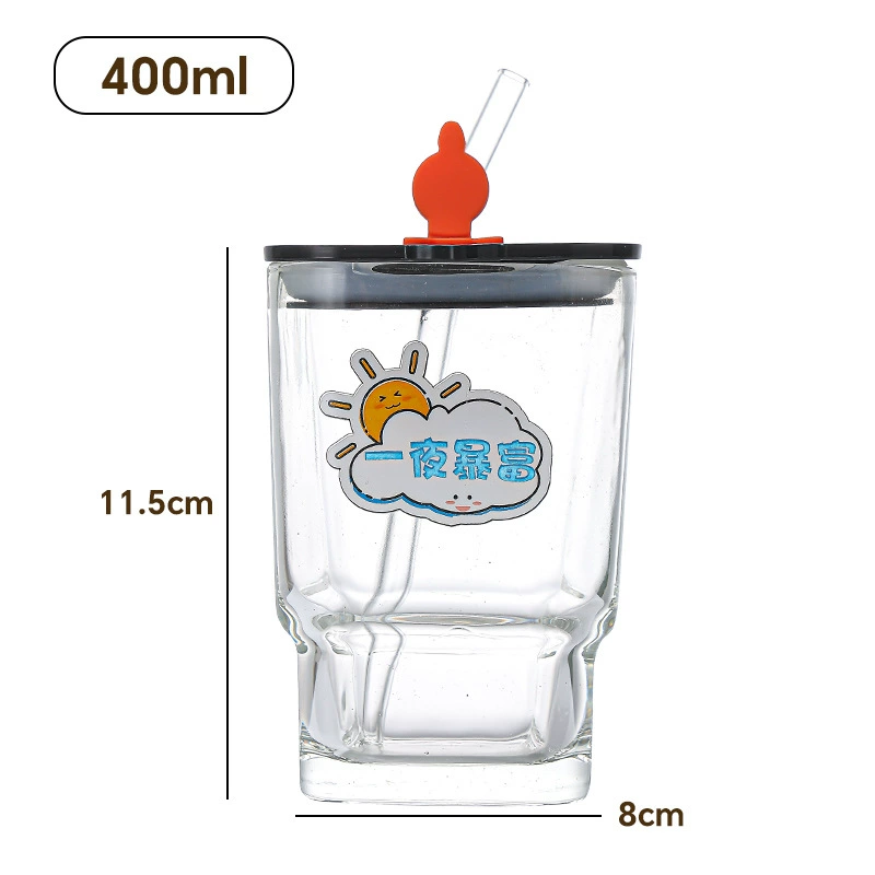 Coffee straw with glass, summer cute capacious tea cup