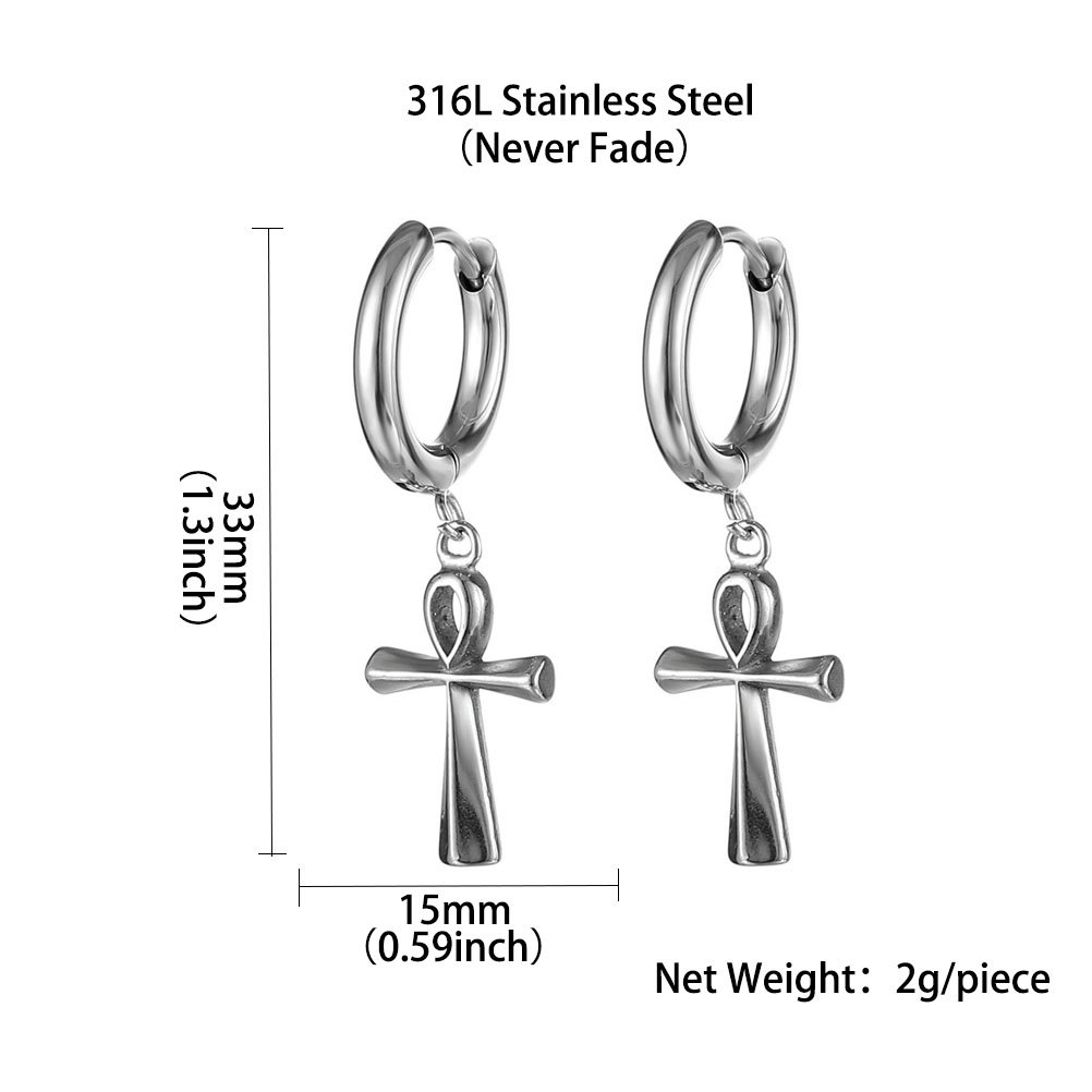 1 Piece Hip-hop Cross Stainless Steel Plating Men's Earrings display picture 2