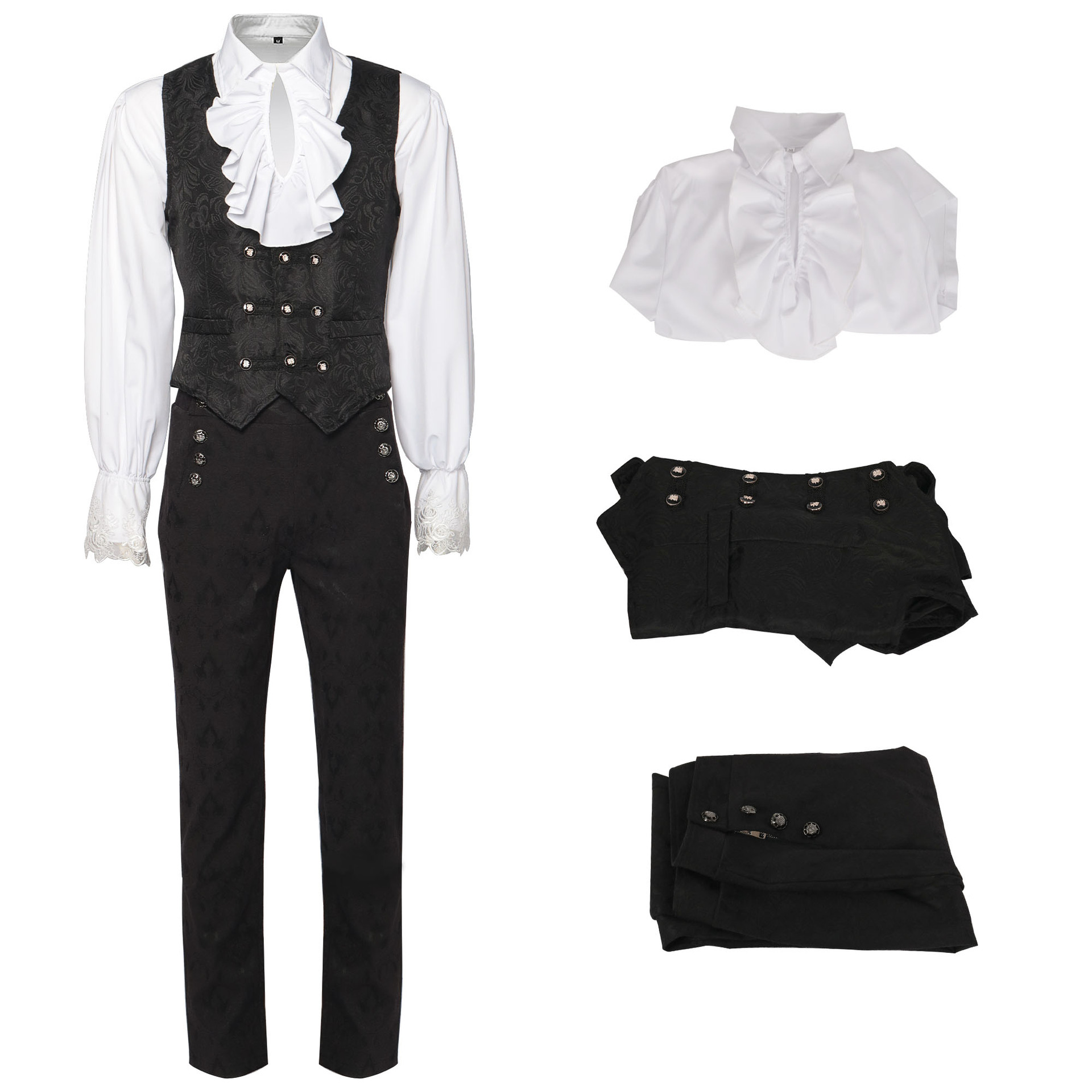 2024亞馬遜wish外貿歐美男士套裝純色時尚蒸汽朋克復古男士制服裝