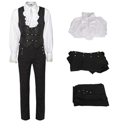 2024亞馬遜wish外貿歐美男士套裝純色時尚蒸汽朋克復古男士制服裝