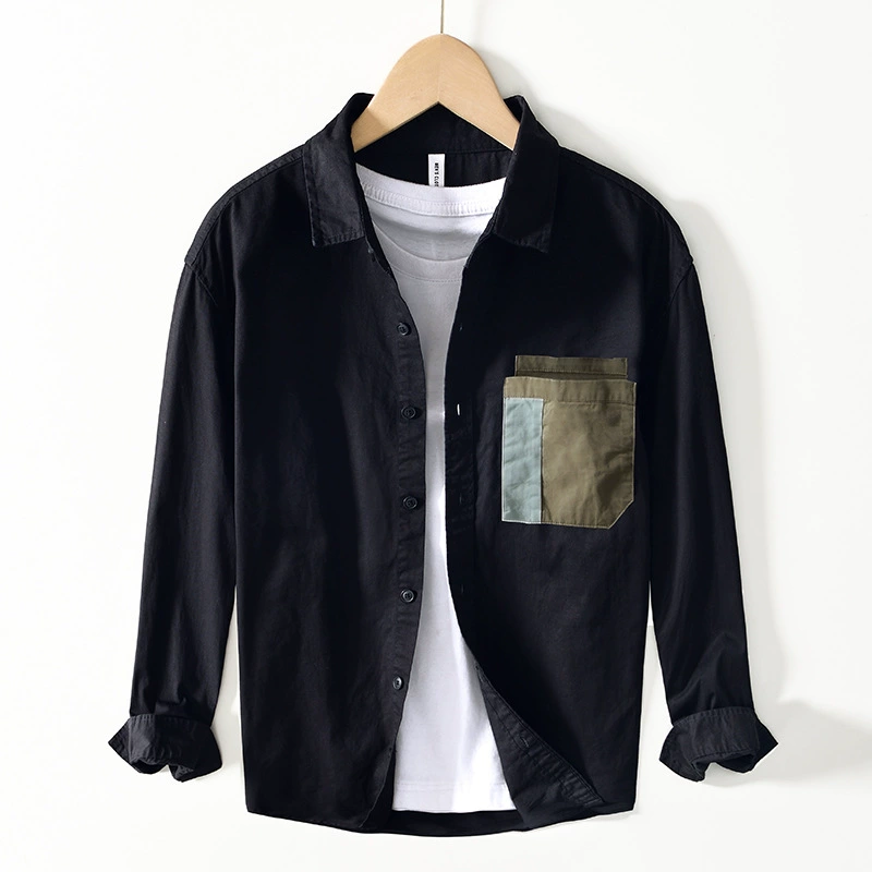 1022 красивый свободный хлопок с длинным рукавом рубашка простой цвет Повседневная рубашка пальто мужские волосы