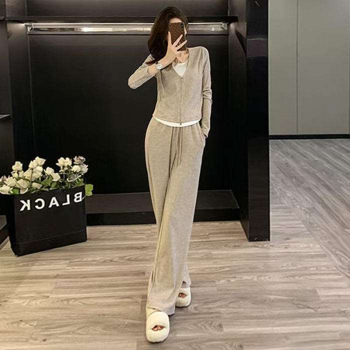 休闲运动服套装女秋季2025新款盐系减龄网红卫衣阔腿裤两件套|undefined