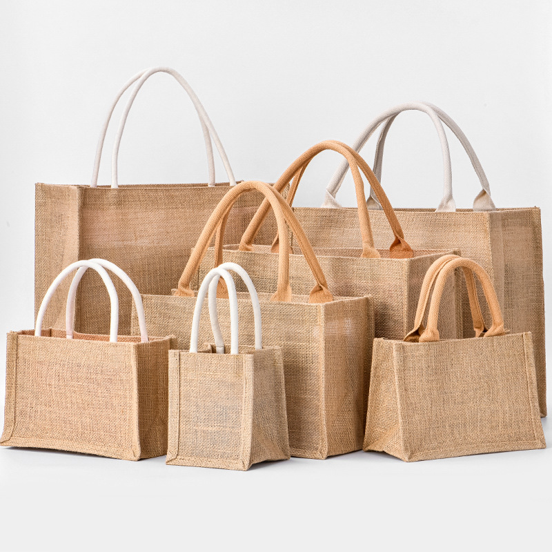 麻布手提袋帆布包黄麻棉麻女士时尚外出A4B5大容量包包便当购物包