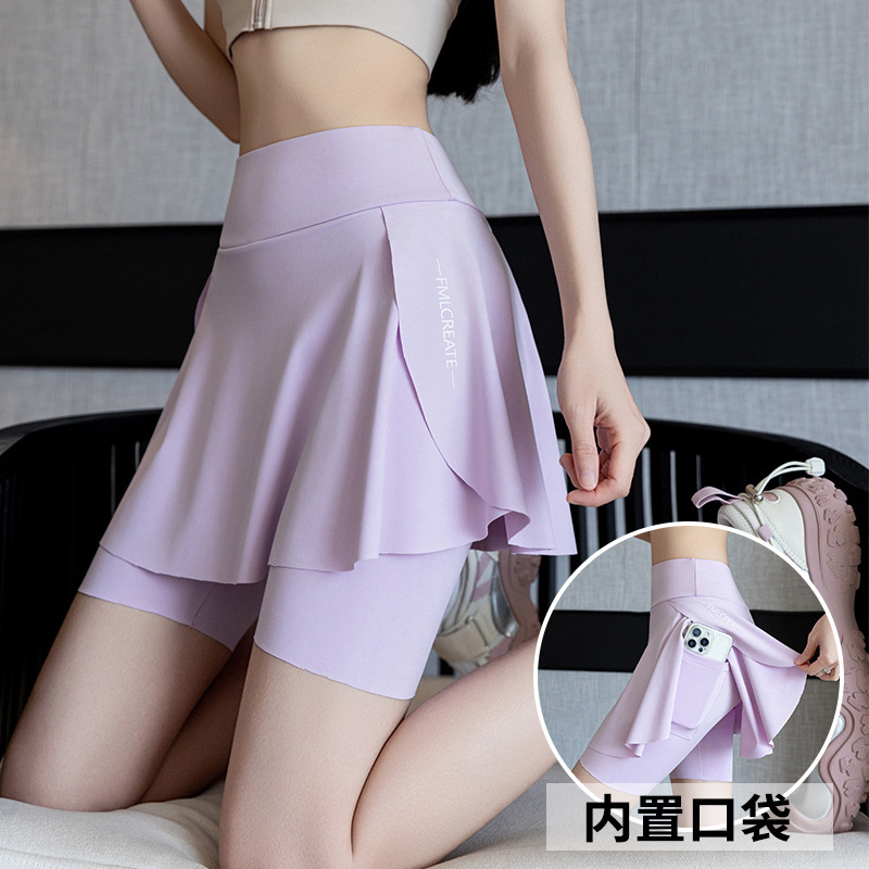 Fake Two-Piece Large Size Culottes for Women Summer Outer Wear Flap Pocket Pants Three-Point Shark Pants Anti-Exposure Outdoor Cycling Yoga Shorts