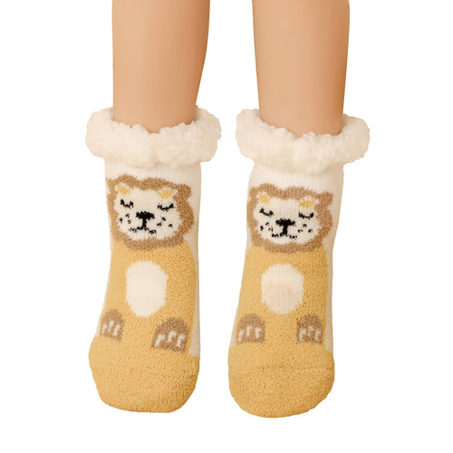 Autumn and winter baby and children's warm thickened plus velvet toddler socks sleep socks non-slip bottom Christmas floor socks