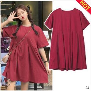 Maternity dress 2025 Summer Korean Loose plus size Slimming Sweet Short Sleeve Retro Long A- line Dress