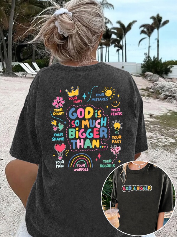 Women's Plus Size Casual T-Shirt - Inspirational Design "God Is so Great", Round Neck, Short Sleeves, High Quality