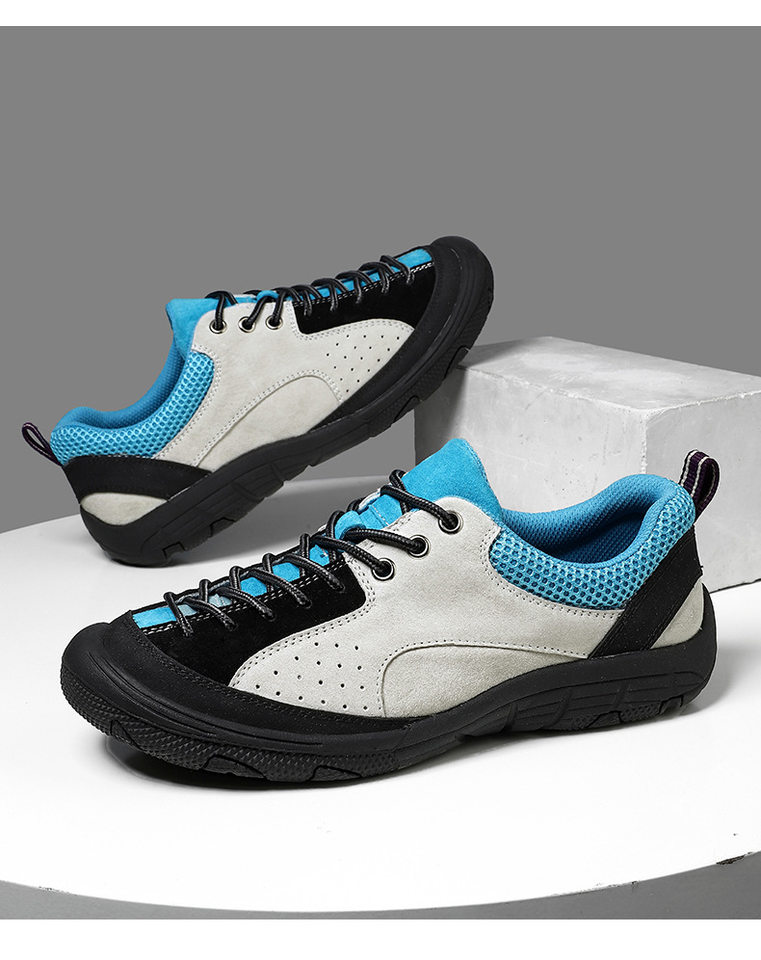 Giày leo núi da lộn cổ thấp thoáng khí bốn mùa, đế bằng — 22033 kaki, 22033 màu xanh lam chi tiết 27