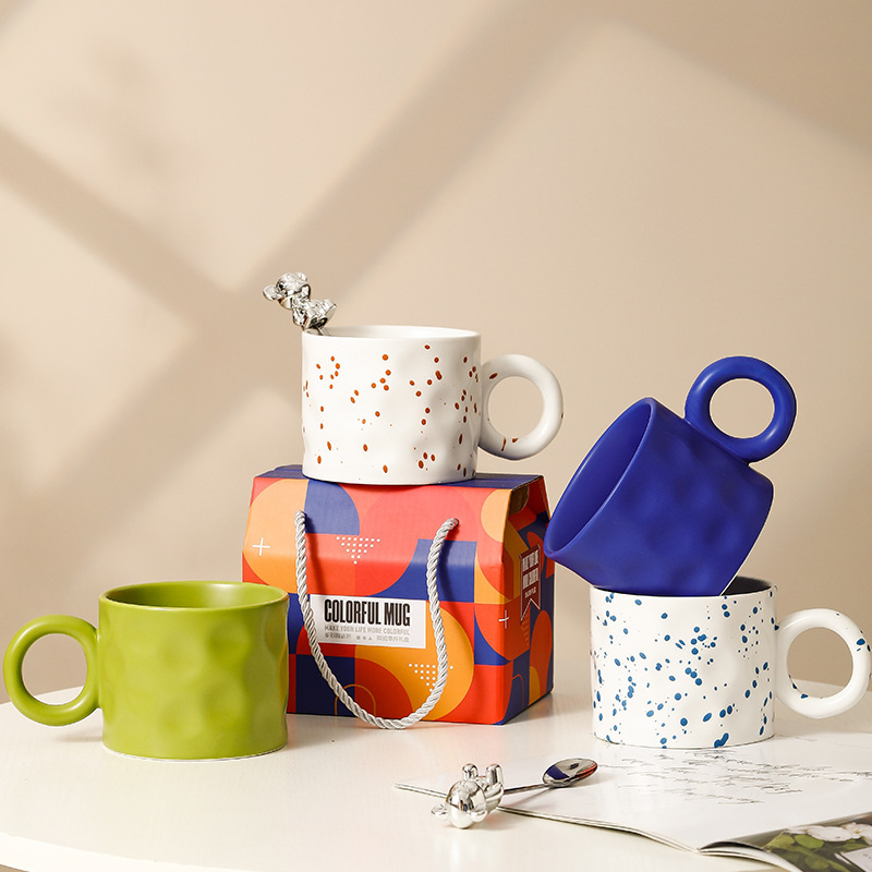 ins Wind Spray Point Splash Ink Ceramic Mug Set High Color Value Opening Ceremony Gift Cup Gift Box