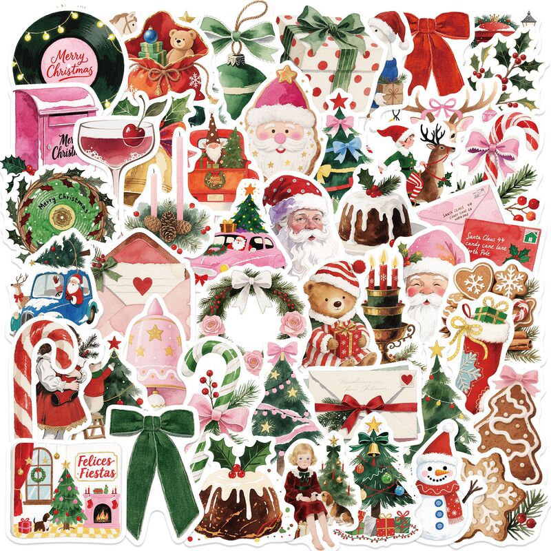 50 Christmas Aesthetic Creative Graffiti Stickers to Decorate DIY Mobile Phone Cases, Luggage Notes, Waterproof Gift Stickers