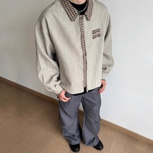 秋季新款美式复古高级感外套男装宽松拼接设计感休闲百搭翻领夹克