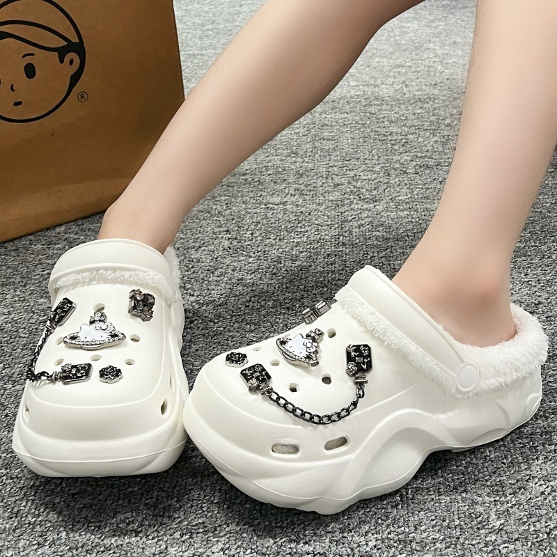 潮流可拆卸棉套洞洞鞋女外穿2025秋冬新款保暖厚底增高时尚棉鞋