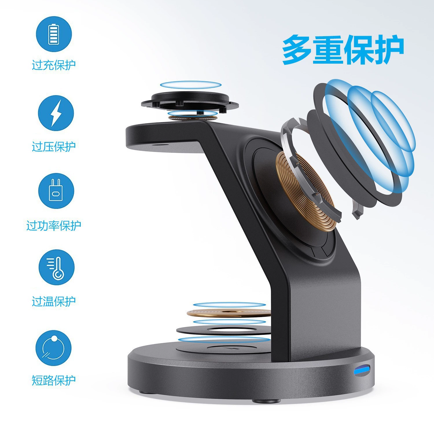 Apple, wireless compatible charger, with synchronisation with phone, watch, universal headphones charging, (Cross-border trading), three in one