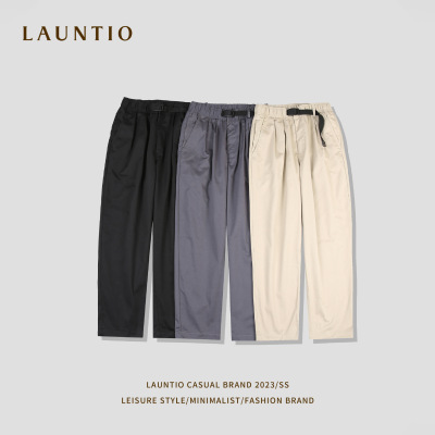 龙之日系休闲2023春季直筒休闲裤插扣松紧腰设计三色直筒休闲裤男|ms