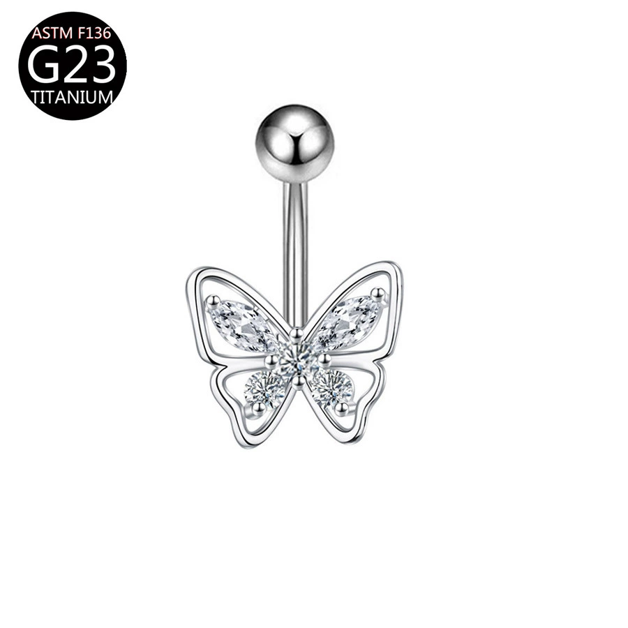 Physiological belly button piercing drop-shaped with zircon, flowered