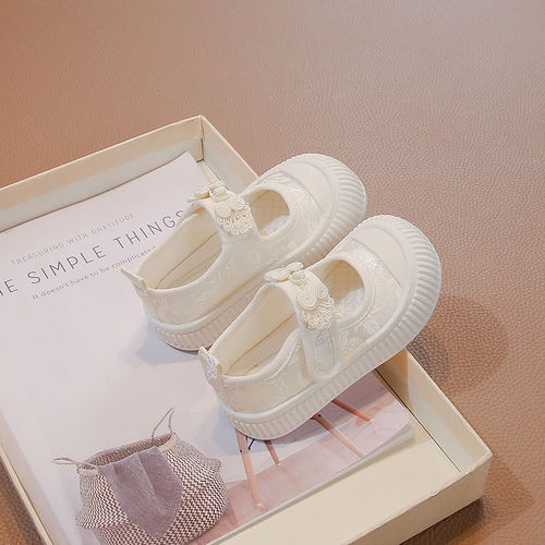 Girls' White Canvas Shoes, Children's Fabric Shoes, Summer Soft Sole White Baby Shoes for Kindergarten