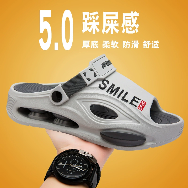 Мужские летние тапочки, нескользящие сандалии на толстой подошве, большие размеры, однотонные пляжные сандалии для вождения, модная обувь.