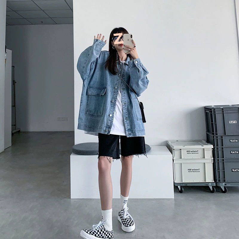 TikTok, Tide, осенняя джинсовая куртка для учащихся младших классов, корейский стиль, интернет-знаменитость