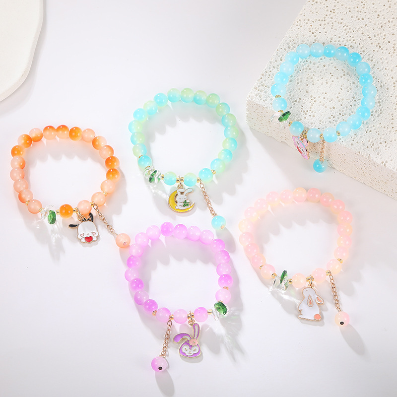 Two-color gradient imitation jade agate new ice crystal bracelet cartoon pendant student party send girlfriends bracelet