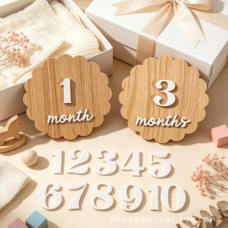 Baby Growth Month Record Wooden Plaque with Interchangeable Numbers, Baby 100-Day & Full-Month Photography Souvenir Wooden Prop Baby Growth Month Record Wooden Plaque with Interchangeable Numbers, Baby 100-Day & Full-Month Photography Souvenir Wooden Prop