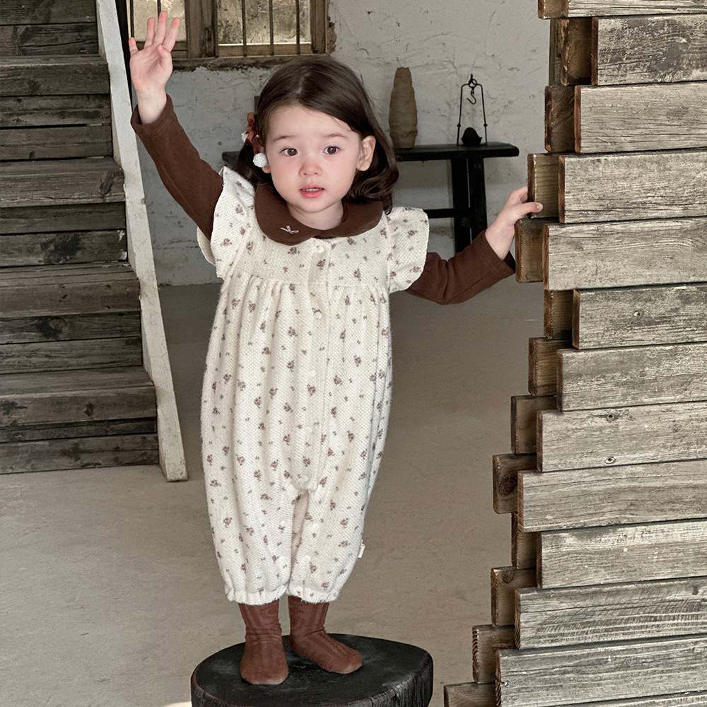 2024 otoño e invierno nuevo producto mameluco para bebé traje de ropa para niños niña bebé de una pieza traje de escalada floral francés de dos piezas