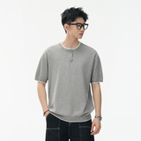 ZH8102-MM男女同款潮牌拼接时尚通勤假两件亨利领针织短袖T恤，男装针织衫/毛衣，星座614