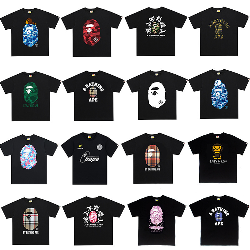 High-Quality Bape Style Letter-Printed Pure Cotton T-Shirt with Complete Tags, Unisex, Loose Fit, Fashionable and Trendy Short-Sleeve 1 High-Quality Bape Style Letter-Printed Pure Cotton T-Shirt with Complete Tags, Unisex, Loose Fit, Fashionable and Trendy Short-Sleeve 1