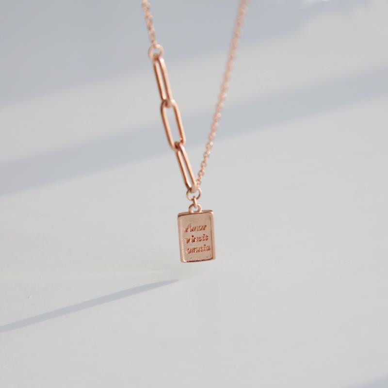 Love Can Overcome All: Latin Asymmetrical Minimalist Square Letter Temperament Pendant Necklace for Women