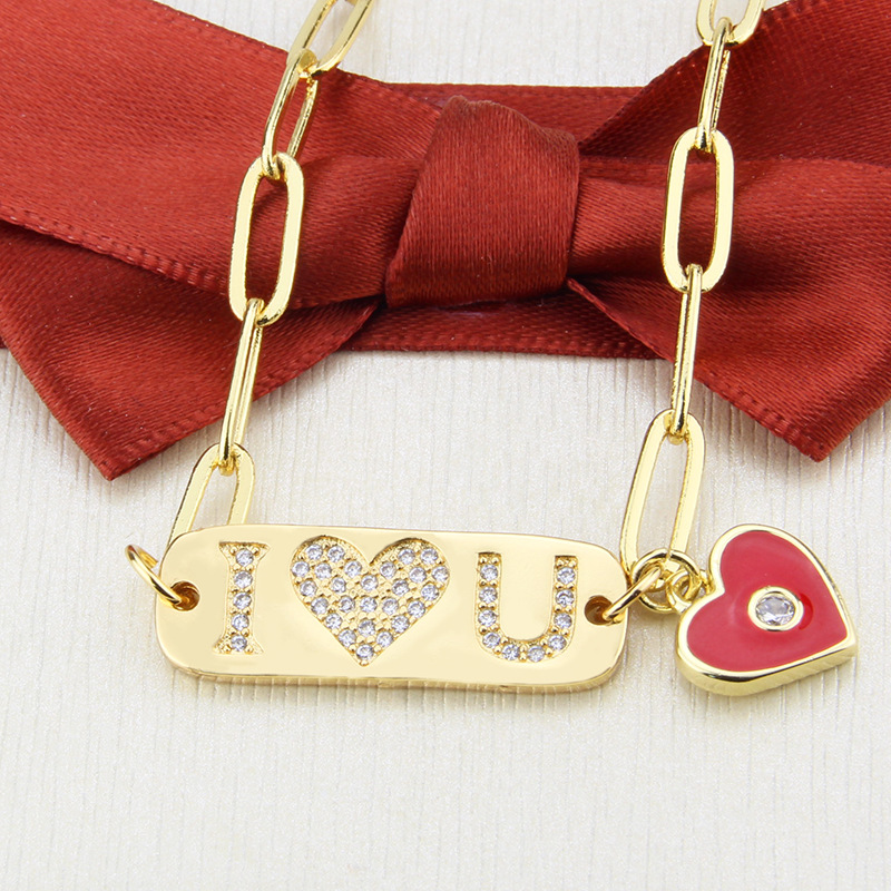 Diamond-studded Letter Love Tag Pendant Necklace display picture 2