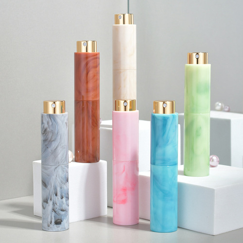 New portable 10ML perfume dispensing bottle, imitation marble pattern glass liner, fine spray perfume packaging material