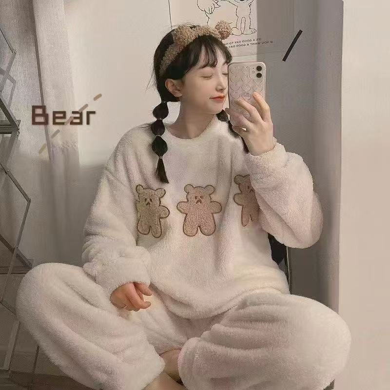 Franela al por mayor transfronteriza otoño invierno engrosado dulces dibujos animados sueltos chaqueta casual de coral pijama ropa doméstica de mujer