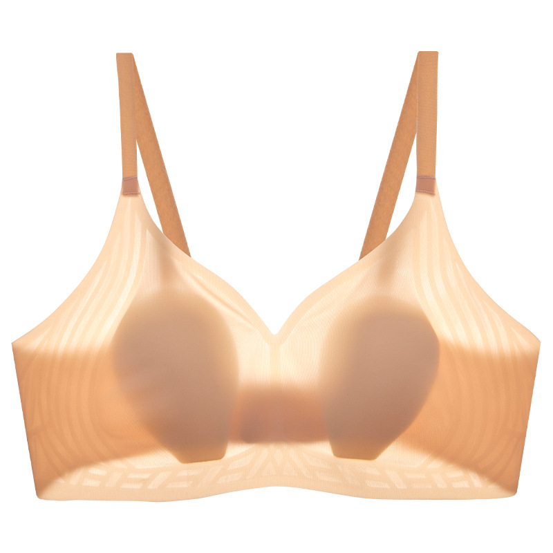 Alta calidad ultra-delgada Orejas de conejo ropa interior de las mujeres pecho grande pequeña taza de cristal de seda de hielo sujetador de gelatina sin costuras al por mayor