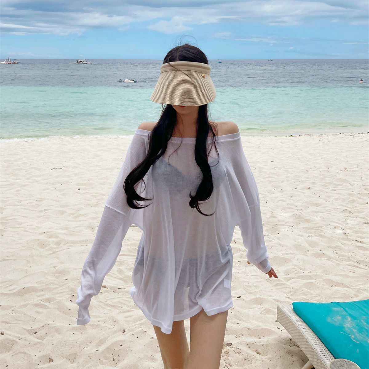 海邊度假比基尼泳衣外搭罩衫女可下水遊戲泡溫泉寬鬆薄款罩衣外衫