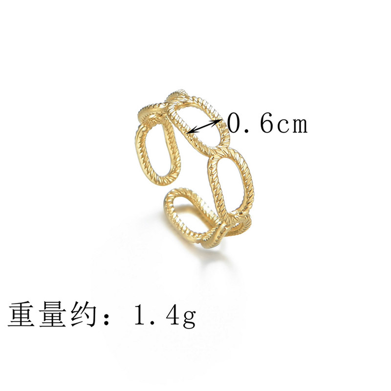 14k Gold Embossed Oval New Ring Ladies Retro Titanium Steel Open Index Finger Ring display picture 1