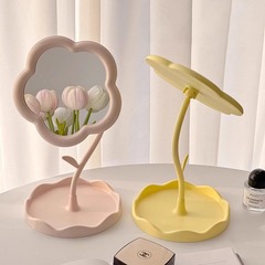Ins花化粧鏡少女心デスクトップ化粧鏡女子化粧台学生寮携帯化粧鏡