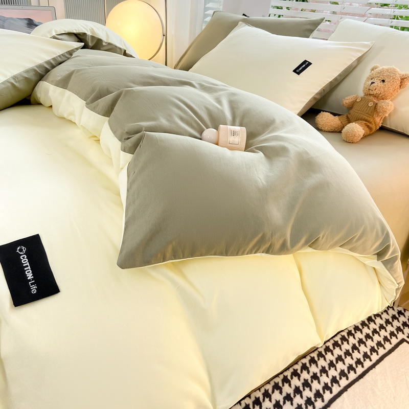 Algodón simple de cuatro piezas de color sólido cubierta de edredón de algodón dormitorio de estudiantes de tres piezas de cama de algodón de lana larga cuatro piezas de algodón