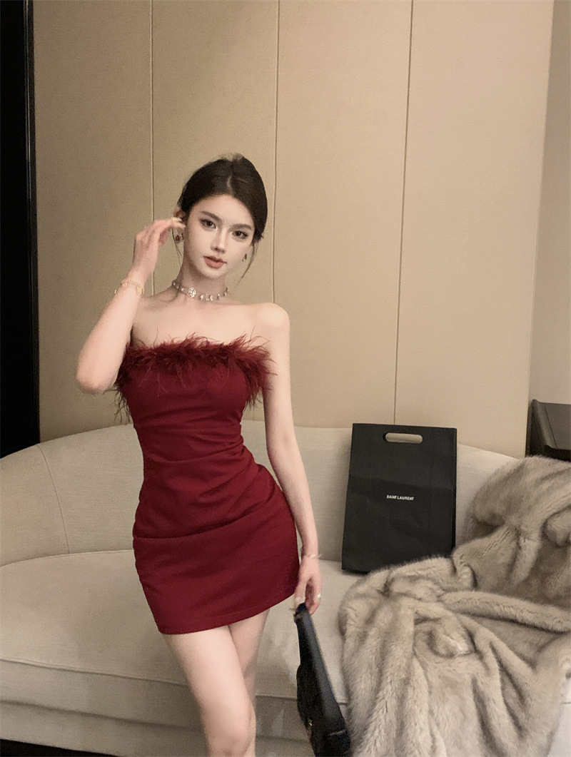 Ostrich Feather Spliced Dress Image 4