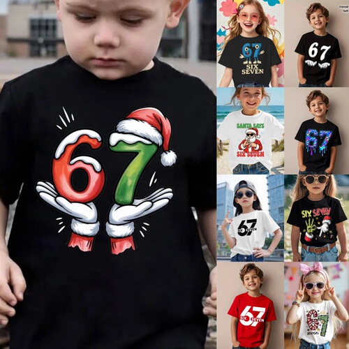 2026 New Christmas New children's combed cotton 67 short-sleeved girls 'T-shirt children's wear boys' short-sleeved