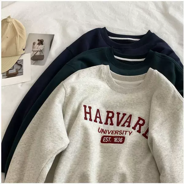 Letter Embroidered Sweatshirt Long-Sleeved Women's Autumn and Winter New Style Gray Round Neck Loose Jacket Trendy