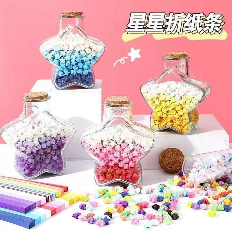 Origami Star Paper Strips DIY Kit, gradient multi-color options with bottle gift set