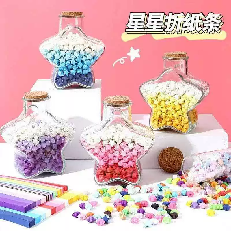 Origami Star Paper Strips DIY Kit, gradient multi-color options with bottle gift set