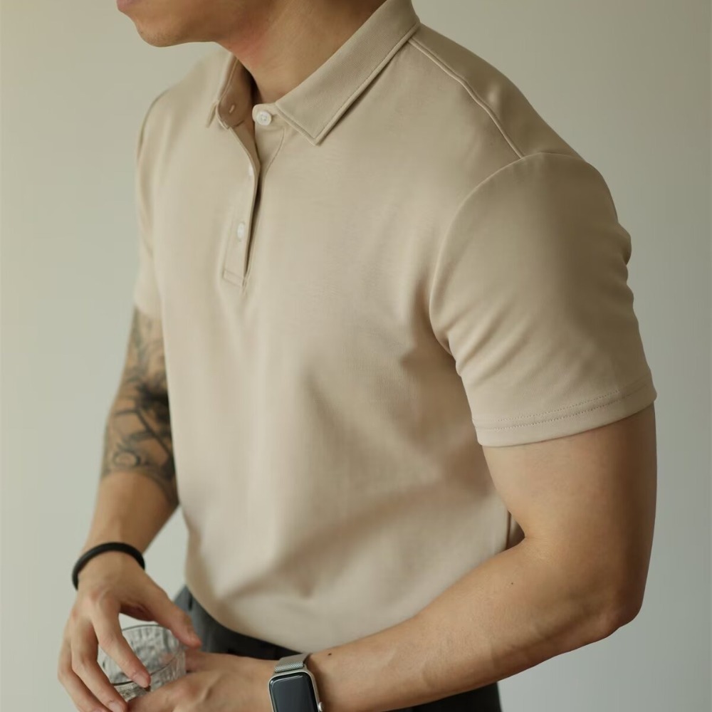 Camiseta de polo con cuentas de seda de hielo americano Camiseta de trabajo de manga corta delgada de manga corta para hombre Camisa de Paul de viaje informal de negocios