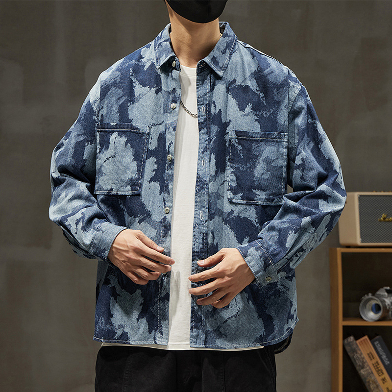 (2개) 무료 배송 봄과 가을 하이 스트리트 미국 클래식 레트로 트렌디 브랜드 일본 인쇄 데님 재킷 패션 캐주얼 재킷 셔츠